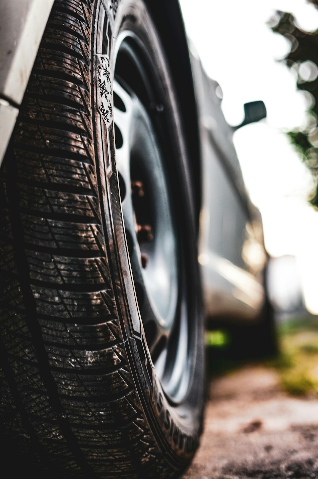 Car wheel and tyre close-up