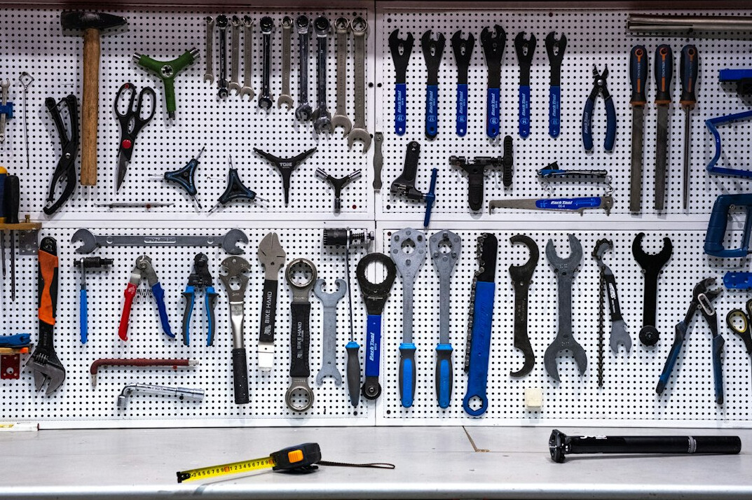 Organised wall of workshop tools